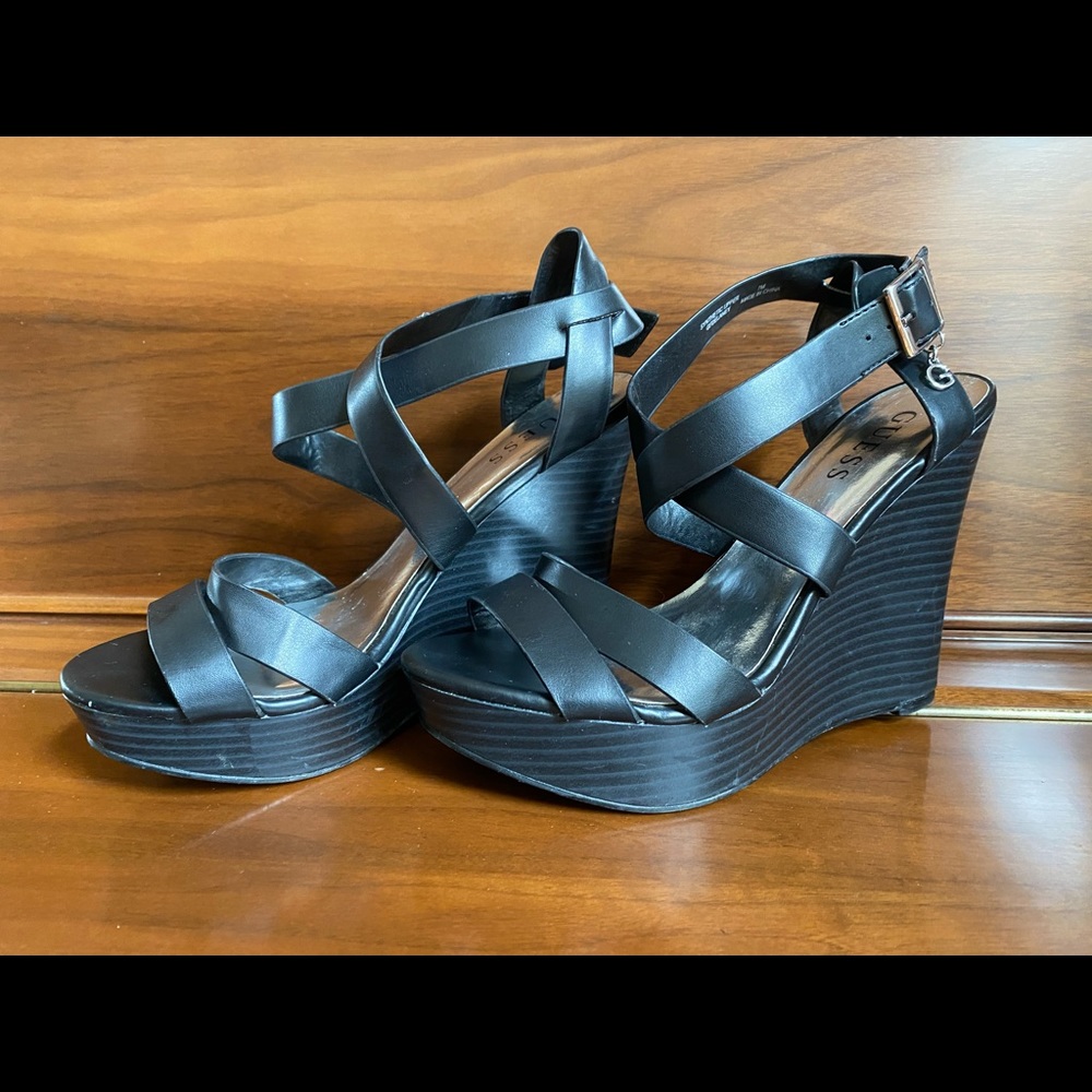 Guess black wedges